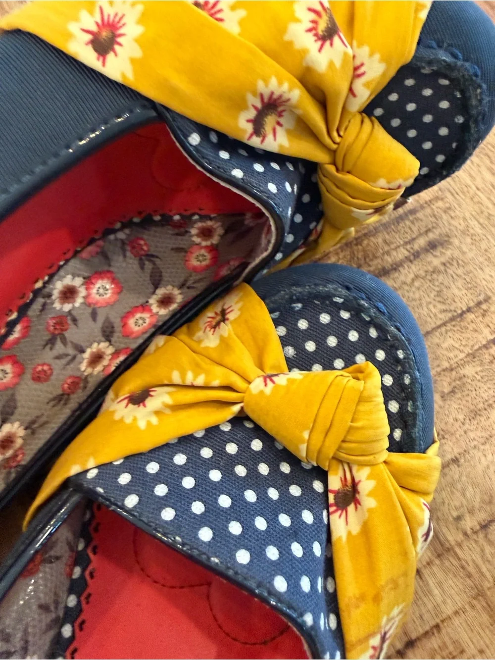 Poetic License Yellow Floral & Navy Espadrille Wedge Heels
